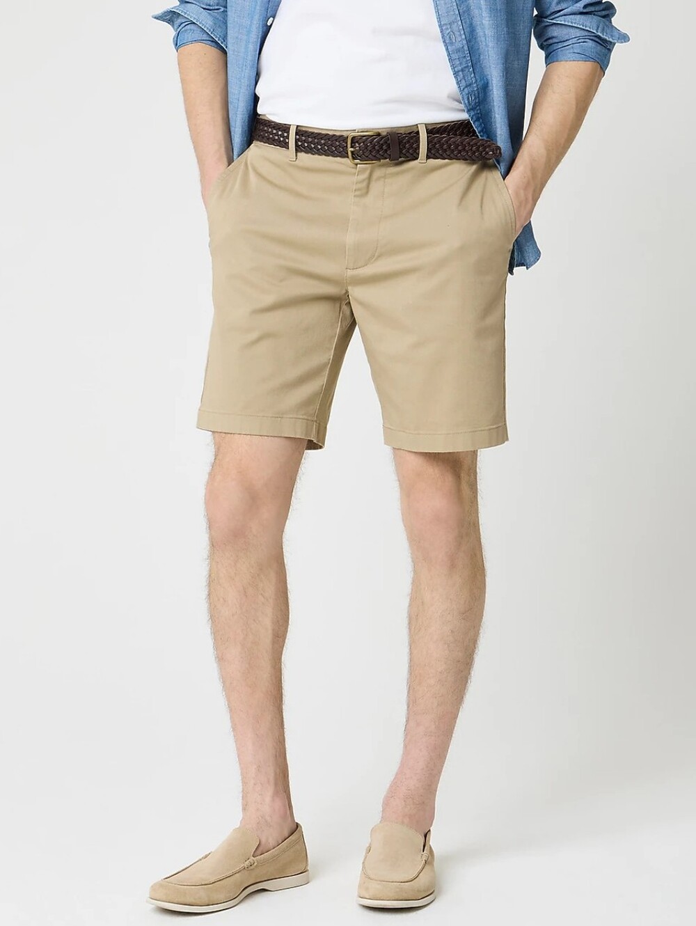 J.Crew Mens Re-Imagined Chino Shorts Khaki Tan Stretch Cotton 34 Waist 9 Inseam